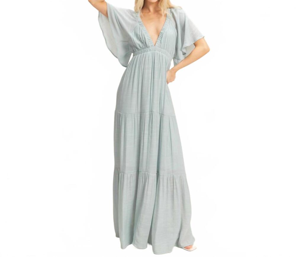 NEW HYFVE flutter sleeve maxi dress in dusty blue